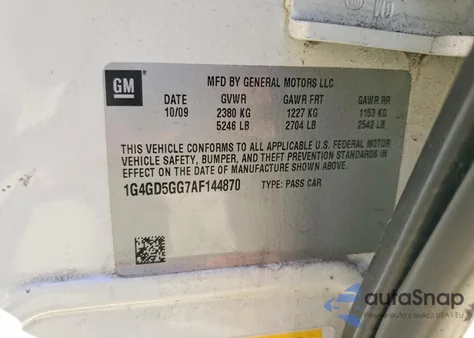 2010 Buick Lacrosse Cxl z USA, uszkodzony, nr VIN 1G4GD5GG7AF144870